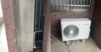 埼玉県白岡市「ダイアパレス白岡」でコロナ「CHP-S30AY1-12」を設置～エレベーターを使ってタンクを搬出入～＜エコキュート交換工事例＞
