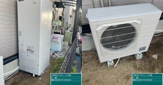 【動画あり】京都府相楽郡精華町で三菱「SRT-S376」を設置～高所設置のEQを交換するためトラックの荷台からタンクを搬出入～＜エコキュート交換工事例＞