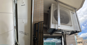 静岡県御殿場市「エンブルガーデン御殿場」でパナソニック「HE-SU37LQS」を設置～ベランダで天吊りのヒートポンプを交換～＜エコキュート交換工事例＞