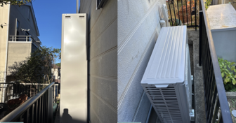 愛知県日進市で三菱「SRT-S377UZ」を設置～隣家の敷地からタンクを搬出入～＜エコキュート交換工事例＞