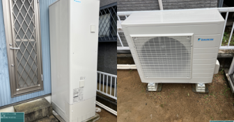 大阪府泉南市でダイキン「EQX46YFV」を設置～足場を作成&塀を乗り越えタンクを搬出入～＜エコキュート交換工事例＞