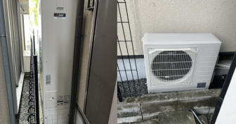 大阪府吹田市で三菱「SRT-W375Z」を設置～足場を作成してタンクを搬出入～＜エコキュート交換工事例＞