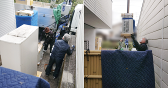 京都府京都市北区でダイキン「EQ37WFV」を設置～クレーン車でタンクを吊り上げて搬出入～＜エコキュート交換工事例＞