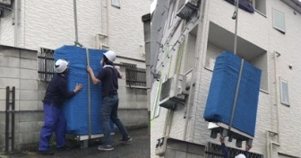 埼玉県川口市でパナソニック「HE-H37KQS」を設置～3階ベランダに設置されたタンクをクレーンで搬出～＜エコキュート交換工事例＞